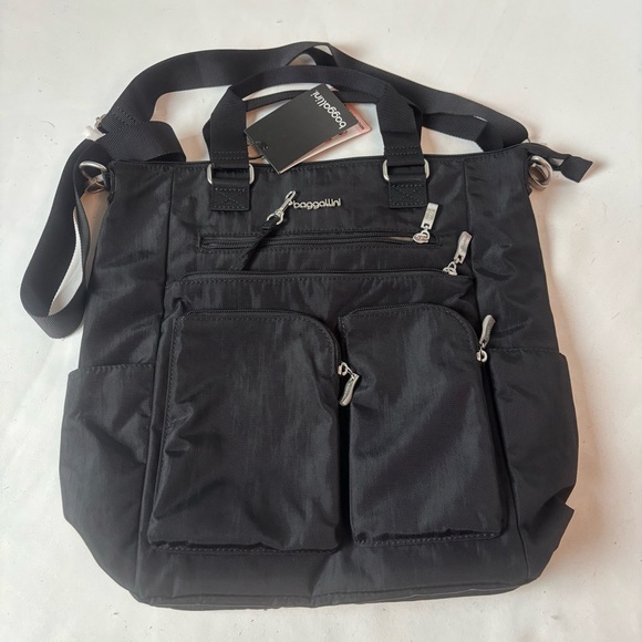 NWT Baggallini All Set 3-in-1 Tote Backpack RFID Travel Bag Black Crossbody New - Picture 2 of 13